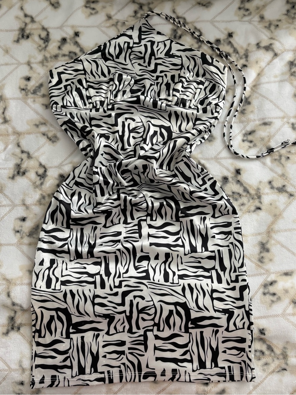 Strapless Zebra-Print Mini Dress - Black & White
